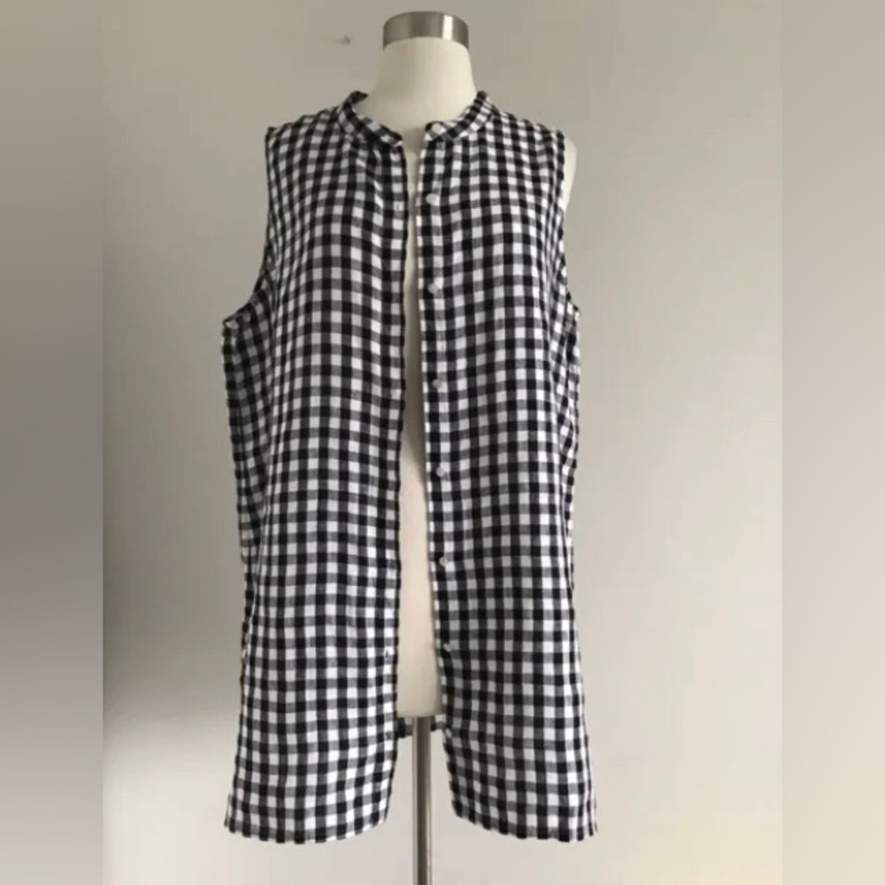 Eileen Fisher 100% ORGANIC LINEN GINGHAM TUNIC IN CLASSIC BLACK&WHITE